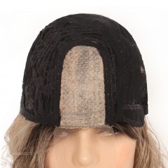 Perruque en fibre synthétique 15 pouces dentelle frontale cheveux marron ondulés