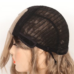 Perruque en fibre synthétique 15 pouces dentelle frontale cheveux marron ondulés