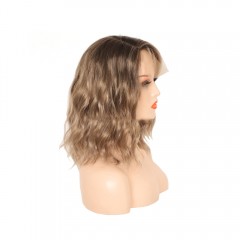 Perruque en fibre synthétique 15 pouces dentelle frontale cheveux marron ondulés