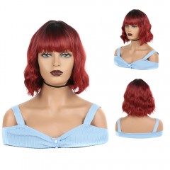 Perruque en fibre sythétique cheveux rouge ondulés 12 pouces