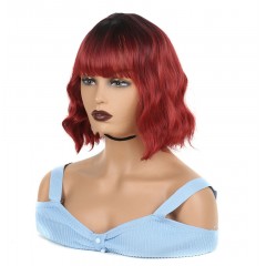 Perruque en fibre sythétique cheveux rouge ondulés 12 pouces