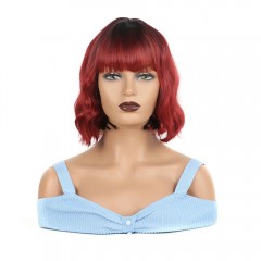 Perruque en fibre sythétique cheveux rouge ondulés 12 pouces