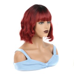 Perruque en fibre sythétique cheveux rouge ondulés 12 pouces