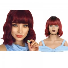 Perruque en fibre sythétique cheveux rouge ondulés 12 pouces