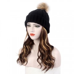 Perruque-bonnet tricoté cheveux bouclés en fibre synthétique longue de 20 pouces