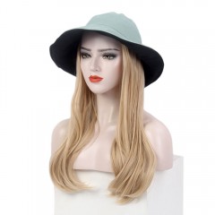 Perruque Chapeau de pêcheur cheveux synthétiques cheveux blonds longs et ondulés 16 pouces