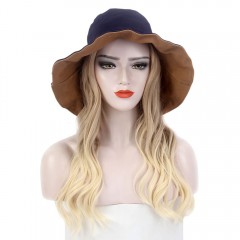 Perruque Chapeau de pêcheur cheveux synthétiques cheveux blonds longs et ondulés 16 pouces