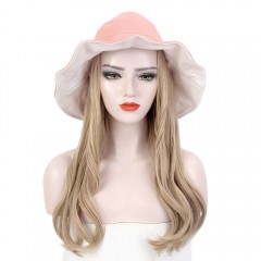 Perruque Chapeau de pêcheur cheveux synthétiques cheveux blonds longs et ondulés 16 pouces