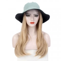 Perruque Chapeau de pêcheur cheveux synthétiques cheveux blonds longs et ondulés 16 pouces