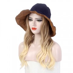 Perruque Chapeau de pêcheur cheveux synthétiques cheveux blonds longs et ondulés 16 pouces
