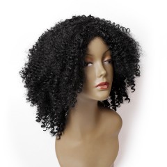 Perruque noir bouclés en fibre synthétique sans dentelle