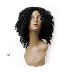 Perruque noir bouclés en fibre synthétique sans dentelle