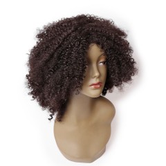 Perruque noir bouclés en fibre synthétique sans dentelle