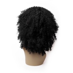 Perruque noir bouclés en fibre synthétique sans dentelle