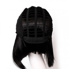 Perruque  fermé et ajustable sans lace de 12 pouces au cheveux raide en fibre synthétique