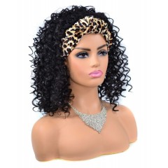 Perruque noir avec bande aux cheveux bouclés en fibre synthétique de 12 Pouces