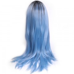 Perruque raide bleu-noire en fibre synthétique de 28 pouces