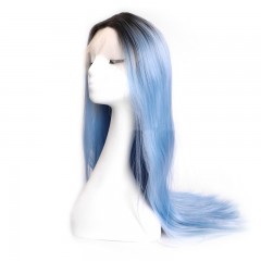 Perruque raide bleu-noire en fibre synthétique de 28 pouces