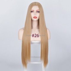 Perruque synthétique lisse de 28 pouces avec  dentelle devant ,noire, douce et résistante à la chaleur