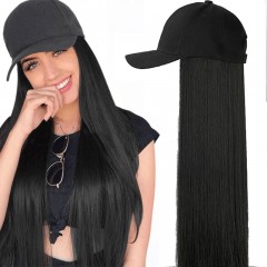 Perruque chapeau en fibre synthétique réglable 24 pouces 130% densité cheveux raides et longs