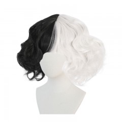Perruque  synthétique 12 pouces  noir et blanc sans closure