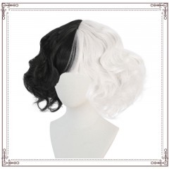 Perruque  synthétique 12 pouces  noir et blanc sans closure
