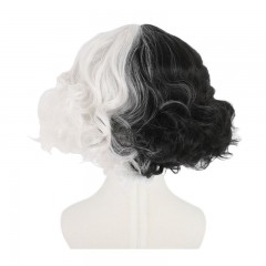 Perruque  synthétique 12 pouces  noir et blanc sans closure