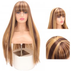 Perruque à fibre synthétique 30 pouces sans dentelle cheveux longs et raides