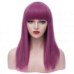 Perruque synthétique violette aux  cheveux longs et lisses 18 pouces résistant à la chaleur