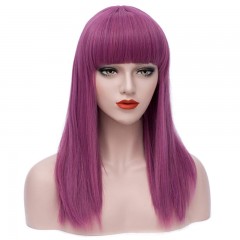 Perruque synthétique violette aux  cheveux longs et lisses 18 pouces résistant à la chaleur