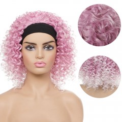 Perruque synthétique 10 pouces cheveux courts bouclés rose résistant à la chaleur