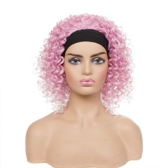 Perruque synthétique 10 pouces cheveux courts bouclés rose résistant à la chaleur