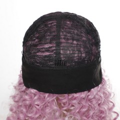Perruque synthétique 10 pouces cheveux courts bouclés rose résistant à la chaleur