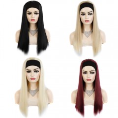 Perruque  synthétique à cheveux doux, longs et lisses avec bandeau