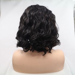 Perruque noire en fibre de haute température 12 pouces Lace frontale