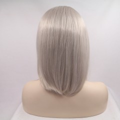 Perruque raide en fibre synthétique  de 12 pouces au cheveux doux et lisses avec lace frontal