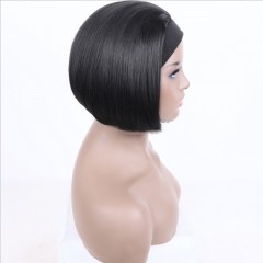 Perruque raide en fibre synthétique  de 10 pouces au cheveux doux et lisses avec bandeau