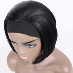 Perruque raide en fibre synthétique  de 10 pouces au cheveux doux et lisses avec bandeau