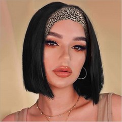 Perruque raide en fibre synthétique  de 10 pouces au cheveux doux et lisses avec bandeau