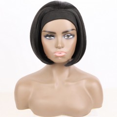 Perruque raide en fibre synthétique  de 10 pouces au cheveux doux et lisses avec bandeau
