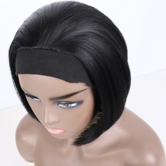 Perruque raide en fibre synthétique  de 10 pouces au cheveux doux et lisses avec bandeau