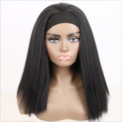 Perruque de bandeau cheveux noirs 12 pouces fibre de haute température