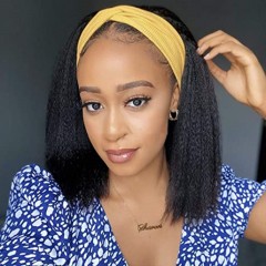 Perruque synthétique avec bandeau 12 pouces cheveux tressé noir et raide