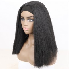 Perruque synthétique avec bandeau 12 pouces cheveux tressé noir et raide