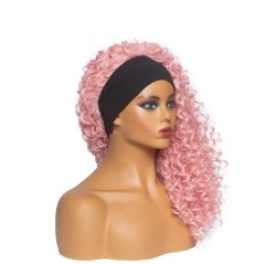Perruque de bandeau cheveux rose bouclé synthétiques 16 pouces