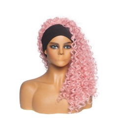 Perruque de bandeau cheveux rose bouclé synthétiques 16 pouces