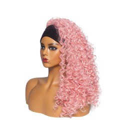 Perruque de bandeau cheveux rose bouclé synthétiques 16 pouces