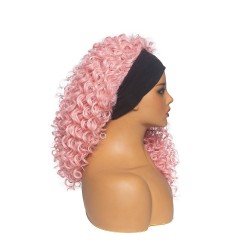 Perruque de bandeau cheveux rose bouclé synthétiques 16 pouces