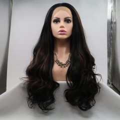 Perruque long synthétiques cheveux marron foncé épais 24 pouces