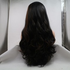 Perruque long synthétiques cheveux marron foncé épais 24 pouces
